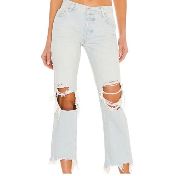 Free People We the Free Distressed Raw Frayed Hem Button Fly Denim Jeans Size 25 - Picture 1 of 11